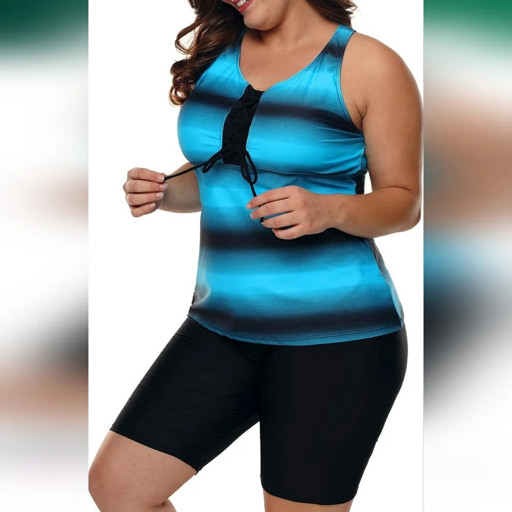 LALAGEN PLUS SIZE 2 Piece Rash Guard Tankini Swimsuit